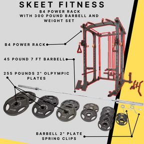 Skeet Fitness B4 Power Cage, 1500 Pounds Rack Capacity, Dual Cable Pulley System, All-in-One Home Gym, Squat Rack  + Attachments