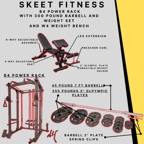 Skeet Fitness B4 Power Cage, 1500 Pounds Rack Capacity, Dual Cable Pulley System, All-in-One Home Gym, Squat Rack  + Attachments