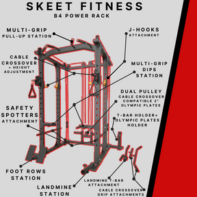 Skeet Fitness B4 Power Cage, 1500 Pounds Rack Capacity, Dual Cable Pulley System, All-in-One Home Gym, Squat Rack  + Attachments